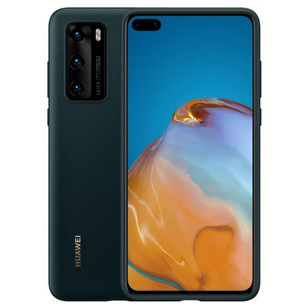 Originalt Huawei P40 PU deksel - Svart m. Green Sheer
