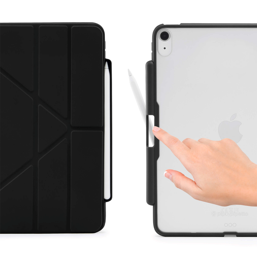 iPad Air (2022 / 2020) Cover - Pipetto Origami No3 Case m. Apple Pencil Holder - Sort / Gennemsigtig