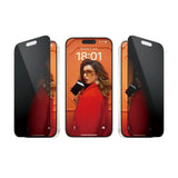 iPhone 15 Pro PanzerGlass Ultra Wide Fit Beskyttende glass m. EasyAligner - Personvern - Diamantstyrke - Gjennomsiktig / svart kant