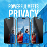 iPhone 16 Pro PanzerGlass Ultra Wide Fit Beskyttende glass m. EasyAligner - Personvern - Diamantstyrke - Gjennomsiktig / svart kant