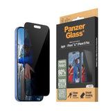 iPhone 15 Plus / 16 Plus PanzerGlass Ultra Wide Fit Beskyttelsesglas m. EasyAligner - Privacy - Diamond Strength - Gennemsigtig / Sort Kant