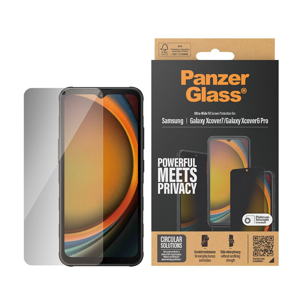 Samsung Galaxy Xcover 7 / 6 Pro PanzerGlass Ultra Wide Fit Re:fresh skjermbeskytter m. EasyAligner - Personvern - Platinum Styrke - Gjennomsiktig