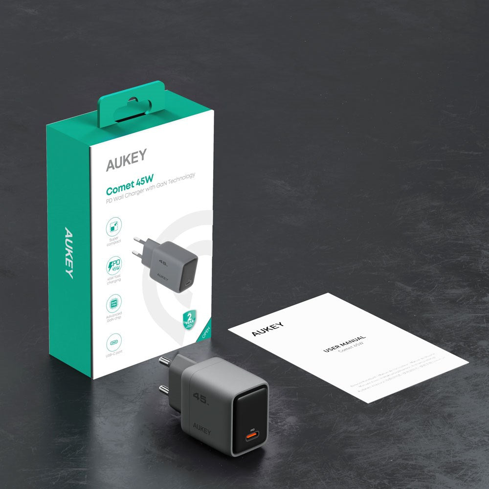 Aukey Vægoplader - 45W - PD - 1 x USB-C - Grå