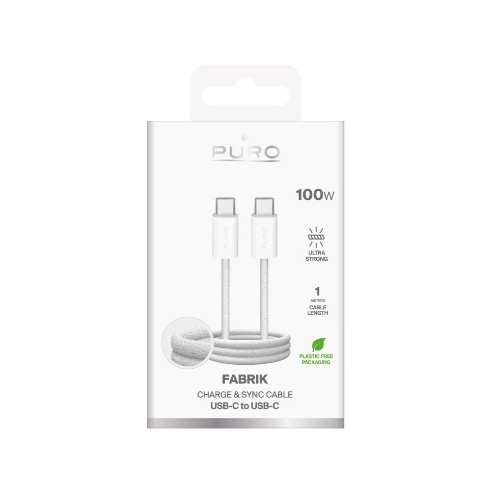 Puro Fabrik Kabel - USB-C til USB-C - 100W - 5Gbps - 1m - Hvid