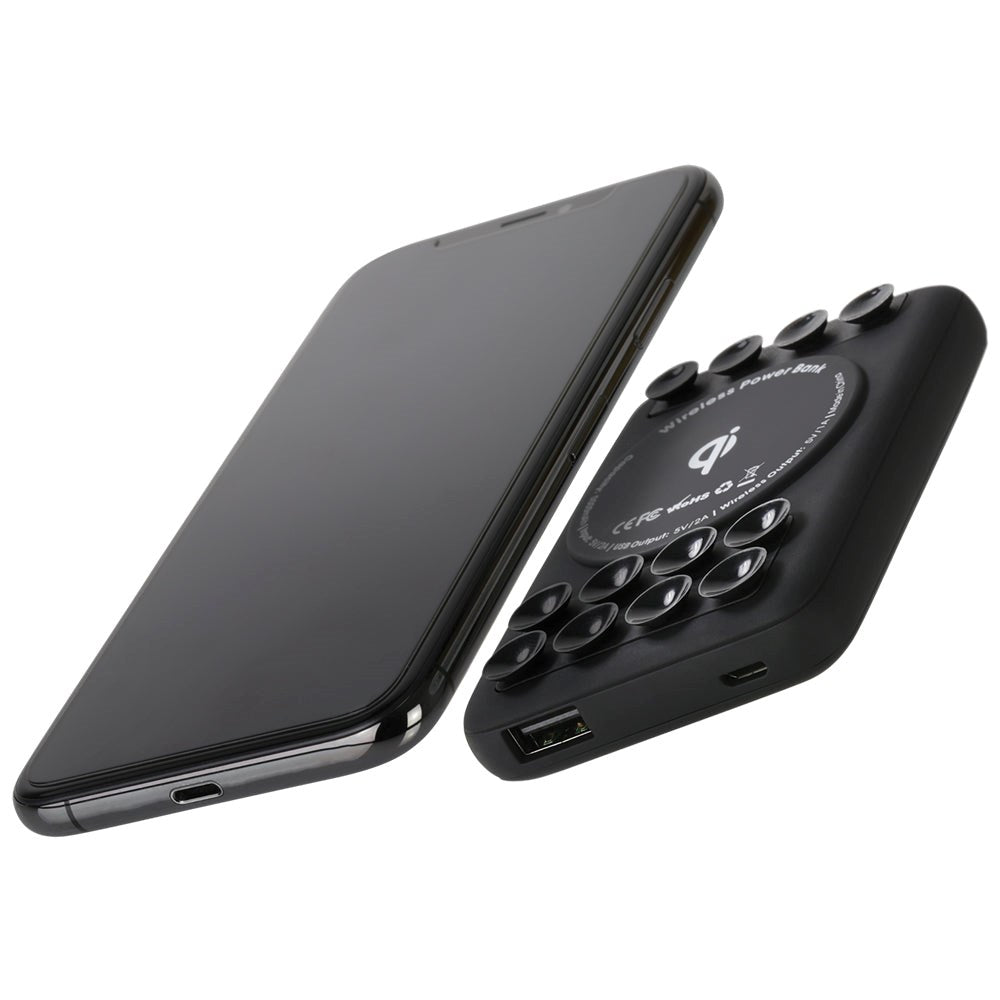 DELTACO 10W PowerBank m. Sugekopper 5000 mAh - 1 x USB-A / 1 x Qi trådløs lader - Svart