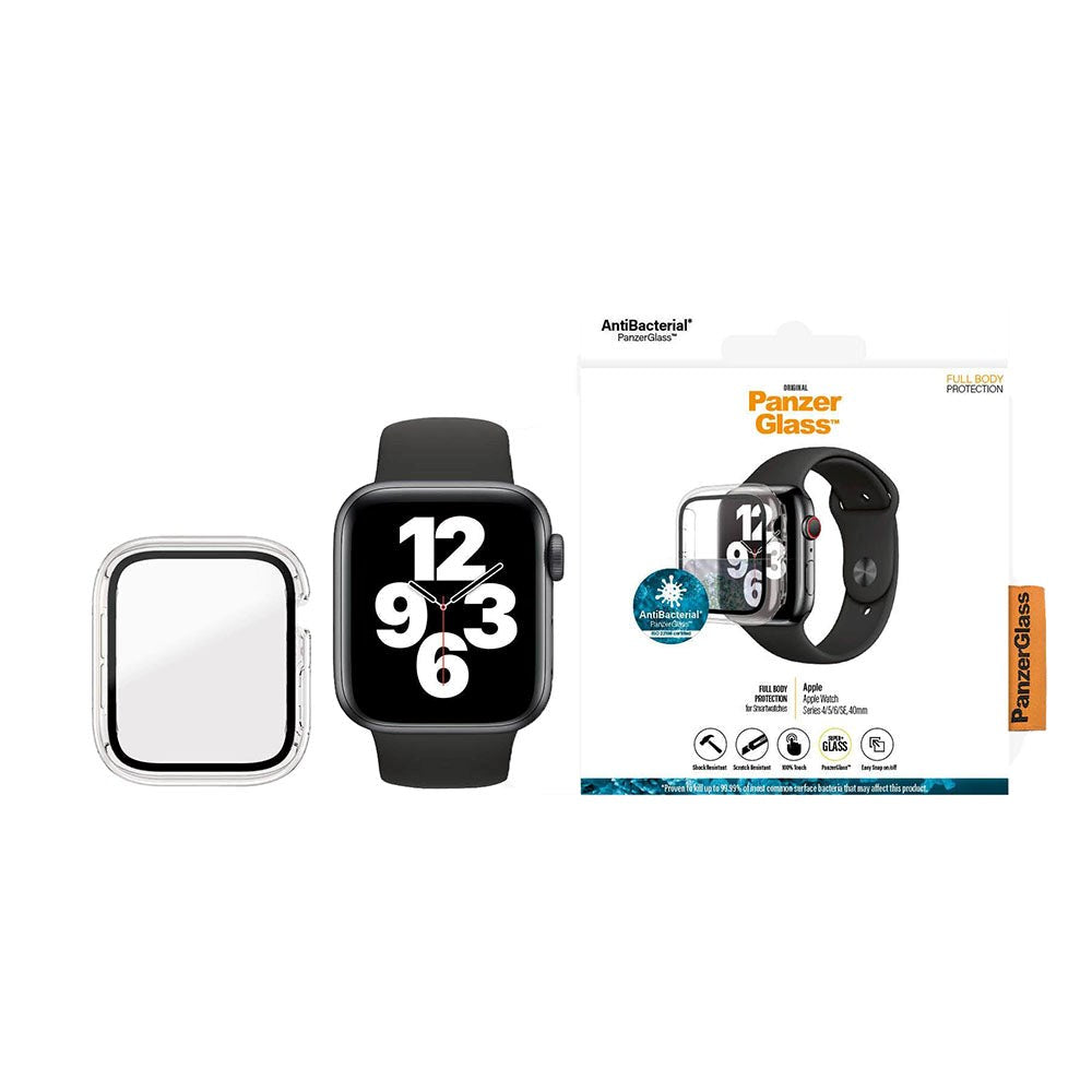 PanzerGlass Apple Watch SE/6/5/4 (40 mm) beskyttelsesdeksel for hele kroppen - gjennomsiktig m. Svart ramme