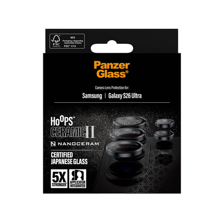 Samsung Galaxy S26 Ultra PanzerGlass Ceramic Hoops Kamerabeskyttelsesglas inkl. Installationsramme - Sort
