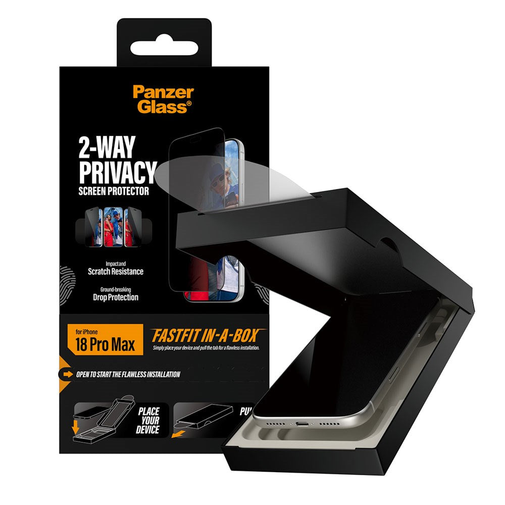 iPhone 18 Pro Max PanzerGlass Hærdet Beskyttelsesglas - Ultra Wide Fit m. EasyAligner - Privacy Funktion - Gennemsigtig