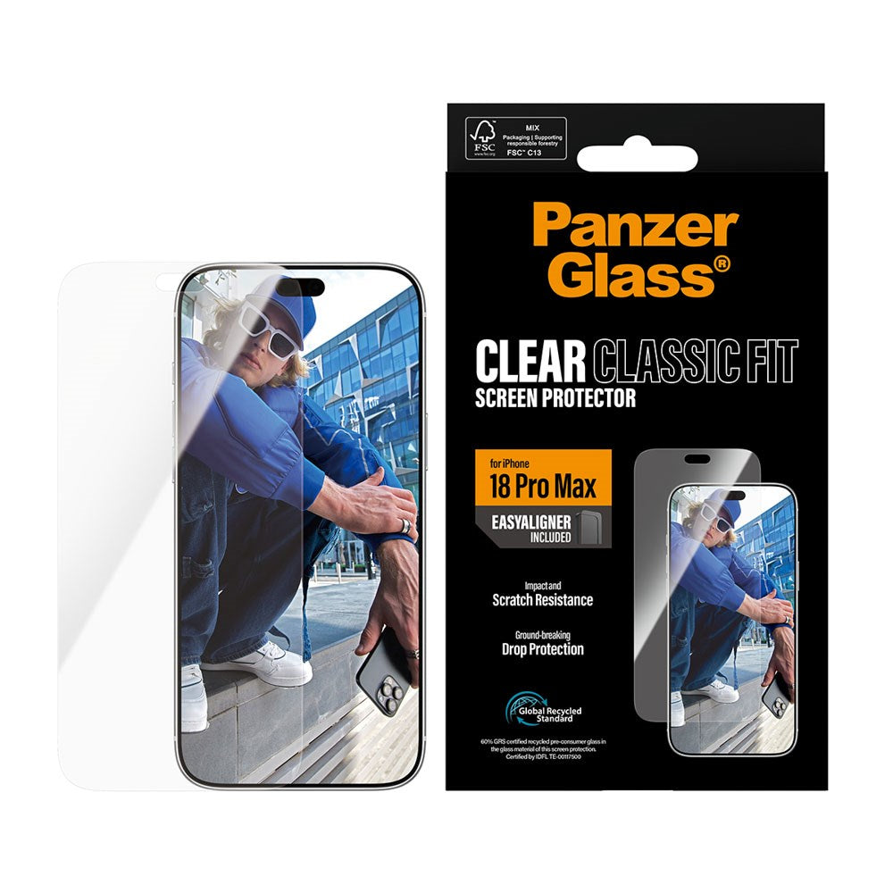 iPhone 18 Pro Max PanzerGlass Hærdet Beskyttelsesglas - Classic Fit m. EasyAligner - Gennemsigtig