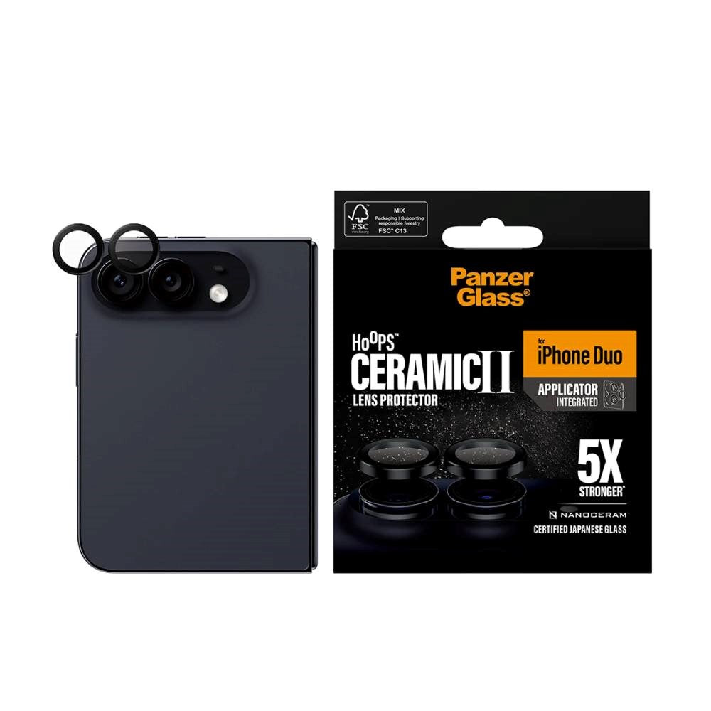 iPhone Duo PanzerGlass Ceramic Hoops Kameralinsebeskyttelse m. Installationsramme - Sort