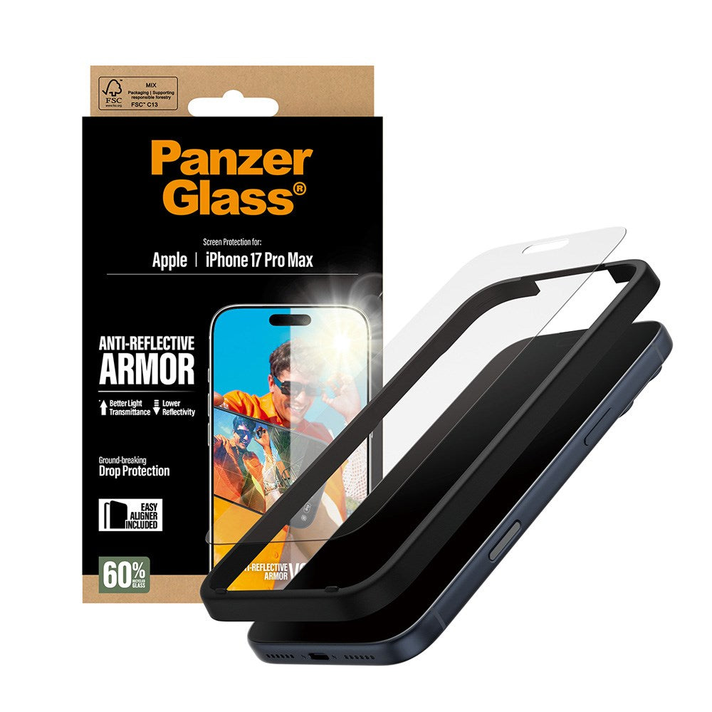 iPhone 17 Pro Max PanzerGlass Ultra Wide Fit Beskyttelsesglas m. EasyAligner - Anti-Reflective - Gennemsigtig