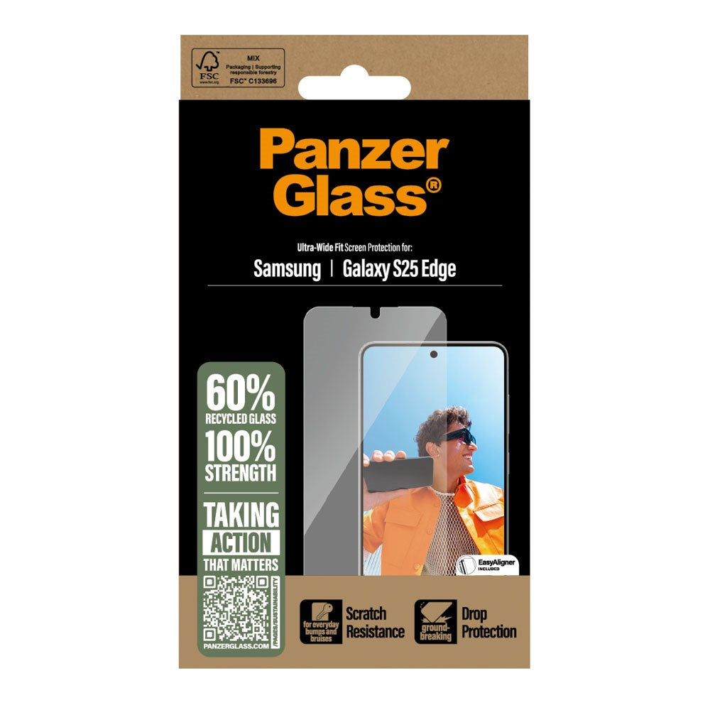 PanzerGlass® Skærmbeskytter til Samsung Galaxy S25 Edge - Ultra-Wide Beskyttelse - Inkl. EasyAligner - Gennemsigtig