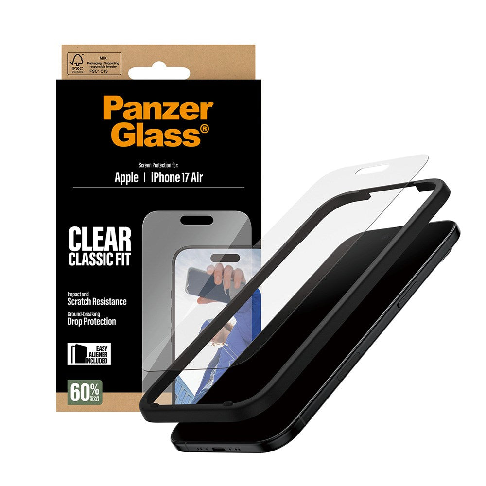 PanzerGlass iPhone Air Hærdet Beskyttelsesglas inkl. EasyAligner - Classic Fit - Gennemsigtig