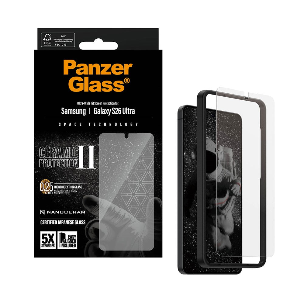 Samsung Galaxy S26 Ultra PanzerGlass Ceramic Skærmbeskyttelsesglas m. EasyAligner - Ultra Wide Fit - Gennemsigtig