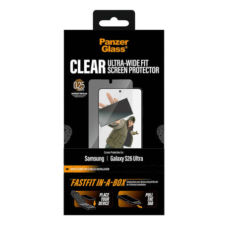 Samsung Galaxy S26 Ultra PanzerGlass Hærdet Beskyttelsesglas inkl. FastFit In-A-Box - Ultra Wide Fit - Gennemsigtig