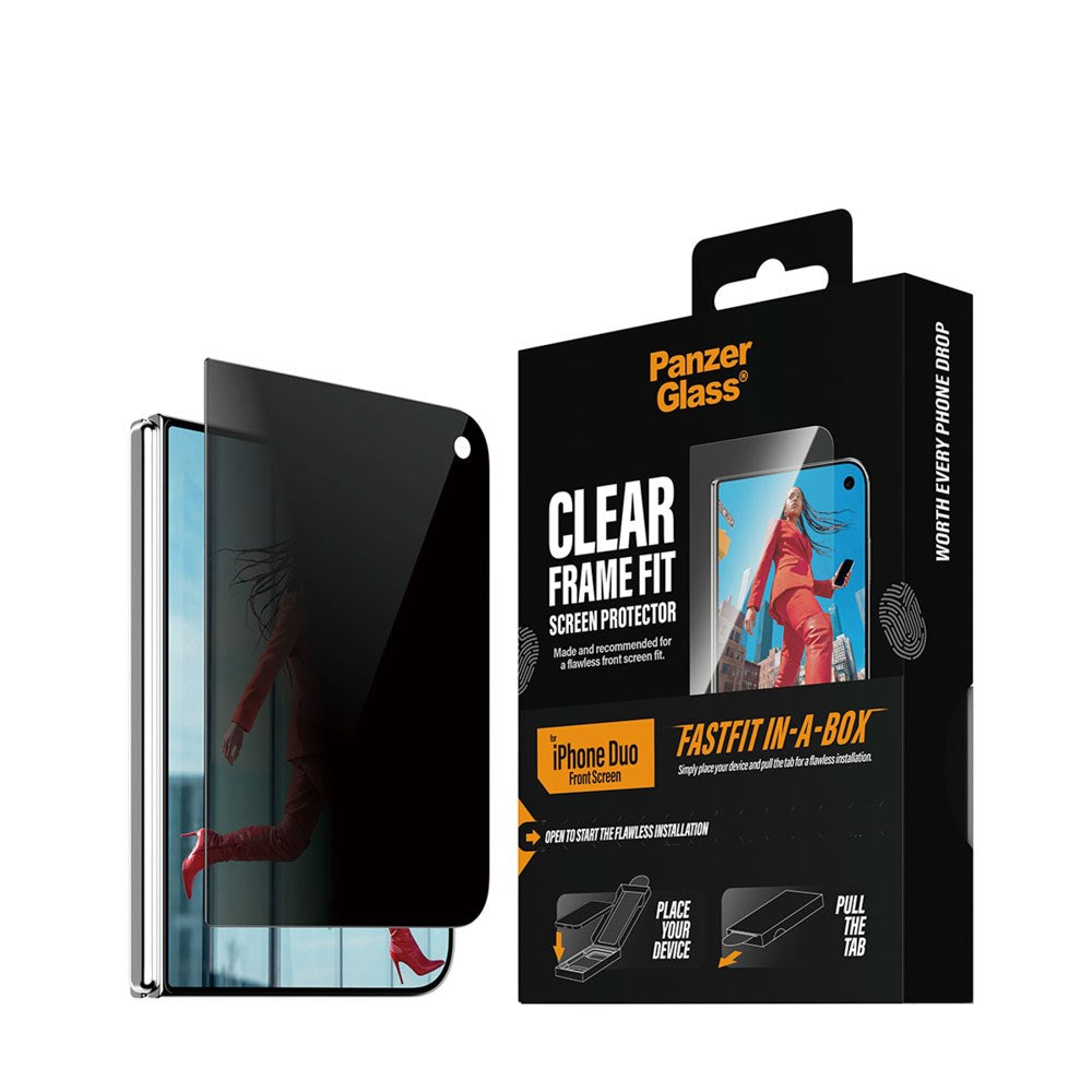 iPhone Duo PanzerGlass Ultra Wide Fit Hærdet Beskyttelsesglas inkl. FastFit In-A-Box - Privacy - Gennemsigtig