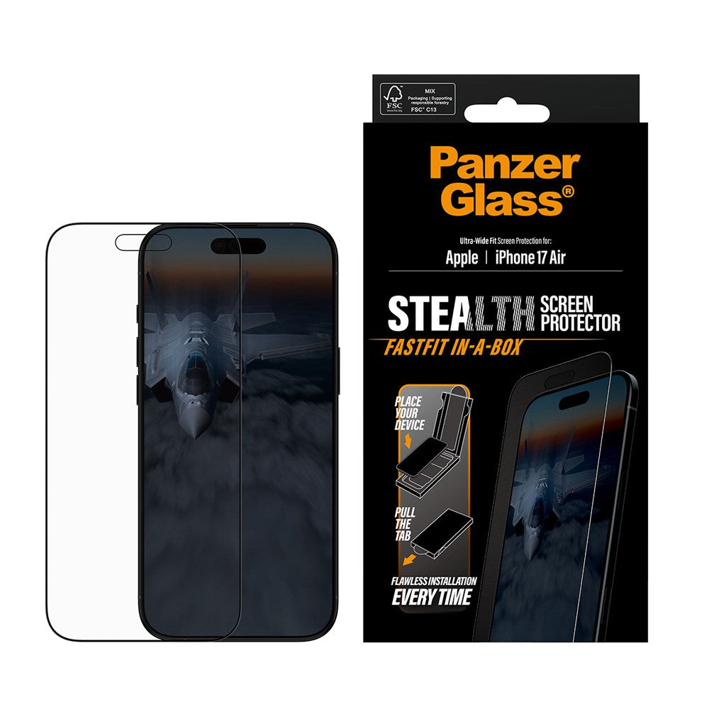 iPhone Air PanzerGlass Stealth Skærmbeskyttelsesglas - Ultra-Wide Fit - Gennemsigtig / Sort Kant
