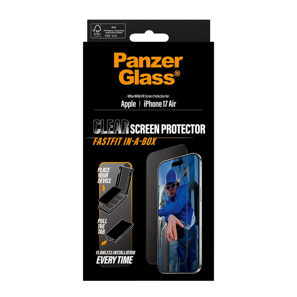 PanzerGlass iPhone Air Hærdet Beskyttelsesglas inkl. FastFit In-A-Box - Ultra Wide Fit - Gennemsigtig