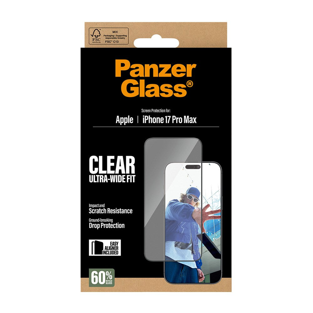 PanzerGlass iPhone 17 Pro Max Hærdet Beskyttelsesglas inkl. EasyAligner - Ultra Wide Fit - Gennemsigtig