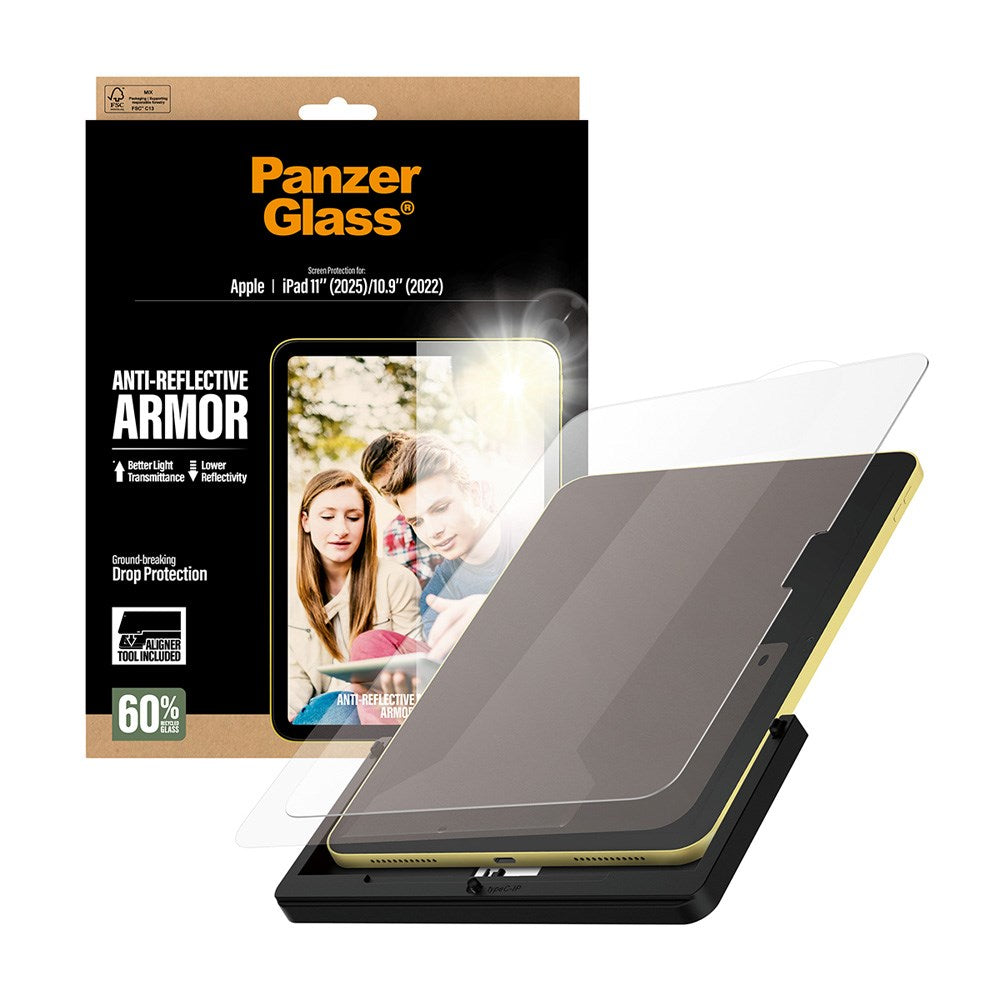 iPad 11" (2025) / 10.9" (2024 / 2022) - PanzerGlass Ultra-Wide Fit Anti-Reflective Armor Skærmbeskyttelsesglas m. Installationsramme - Gennemsigtig
