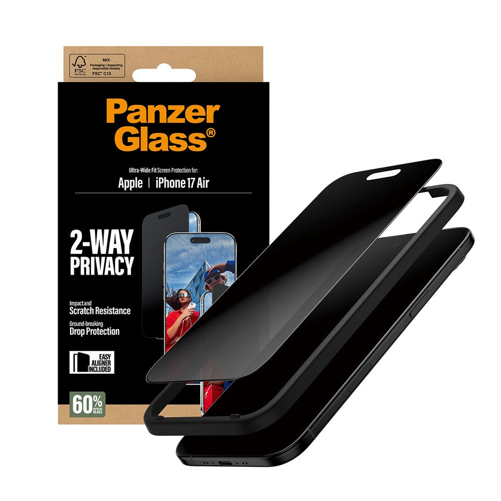 iPhone Air PanzerGlass 2-Way Privacy Skærmbeskyttelsesglas - Ultra-Wide Fit - Gennemsigtig