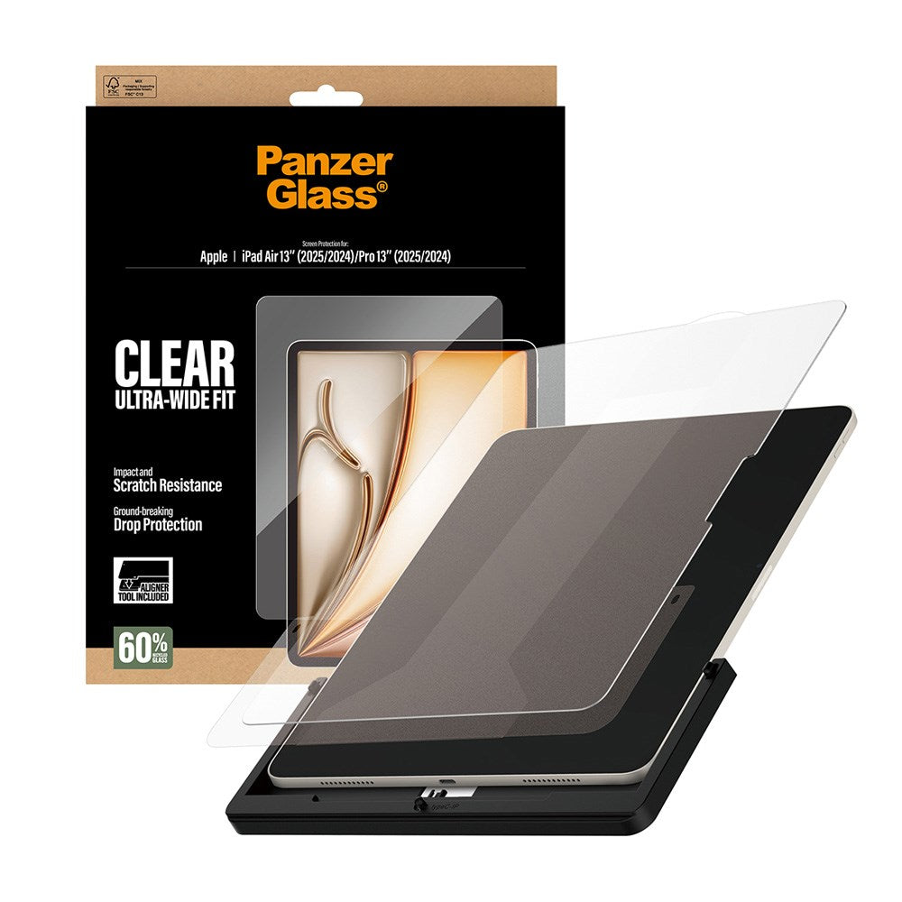 iPad Air 13" (2025 / 2024) / Pro 13" (2025 / 2024) - PanzerGlass Skærmbeskyttelsesglas m. Installationsramme - Ultra-Wide Fit - Gennemsigtig