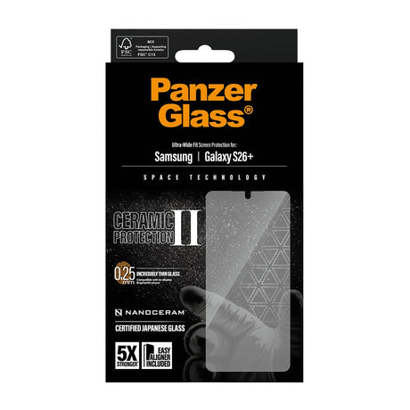 Samsung Galaxy S26+ (Plus) PanzerGlass Ceramic Skærmbeskyttelsesglas m. EasyAligner - Ultra Wide Fit - Gennemsigtig