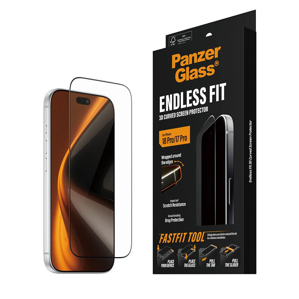iPhone 18 Pro / 17 Pro PanzerGlass Endless Fit Beskyttelsesglas m. FastFit-In-A-Box - Gennemsigtig