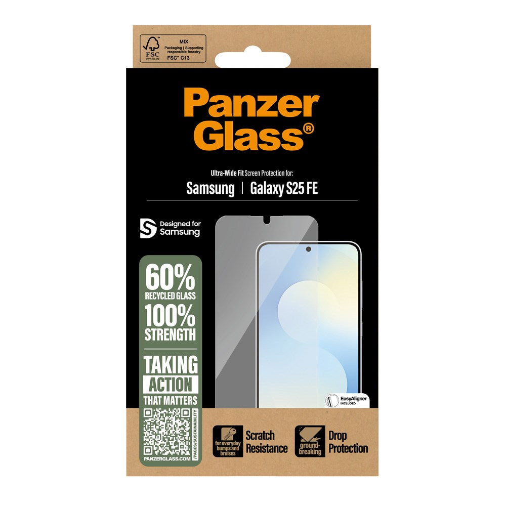 PanzerGlass Samsung Galaxy S25 FE Hærdet Beskyttelsesglas inkl. EasyAligner - Ultra Wide Fit - Gennemsigtig