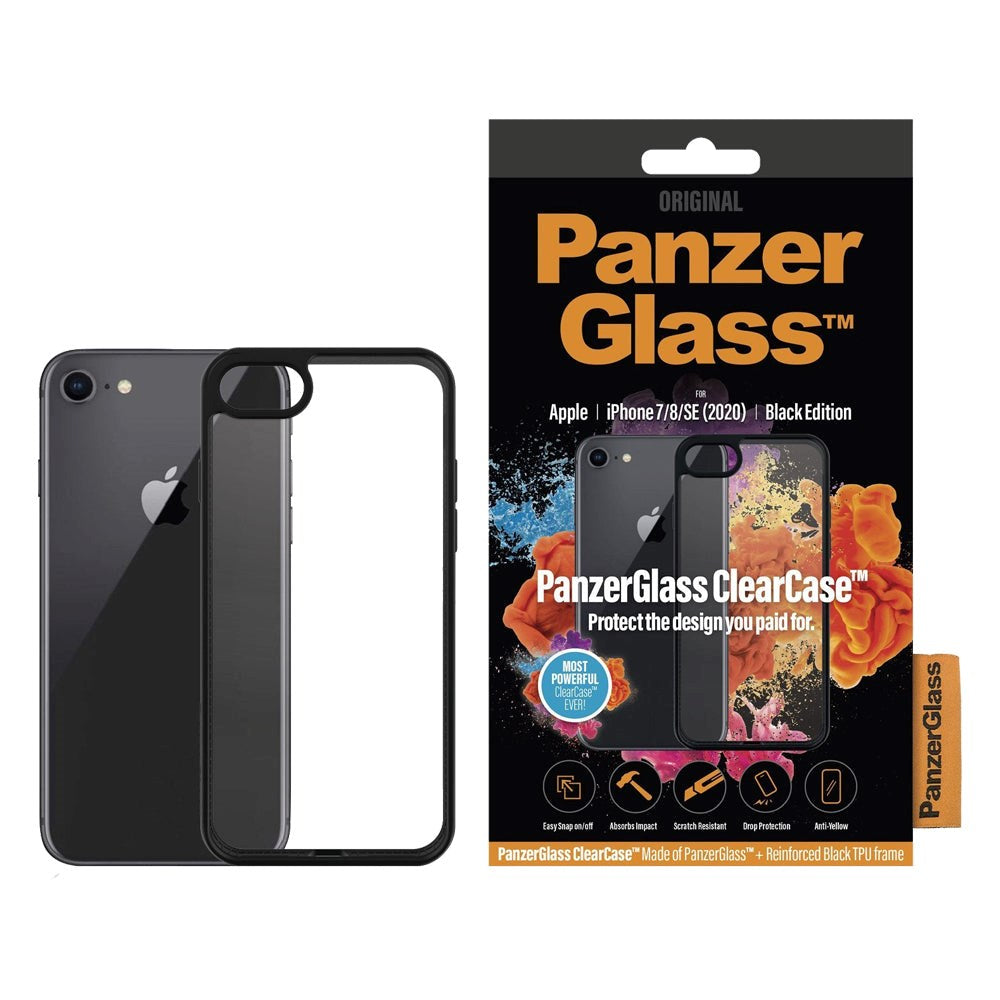 iPhone SE (2022 / 2020) / 8 / 7 / 6 / 6s deksel PanzerGlass ClearCase m. Svarte kanter