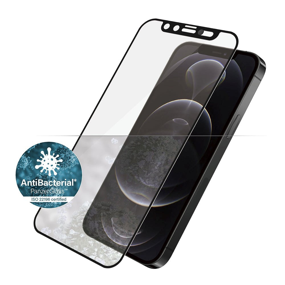 iPhone 12 / 12 Pro PanzerGlass Antibakteriell kant-til-kant skjermbeskytter - CamSlider - Veskevennlig - Black Edge