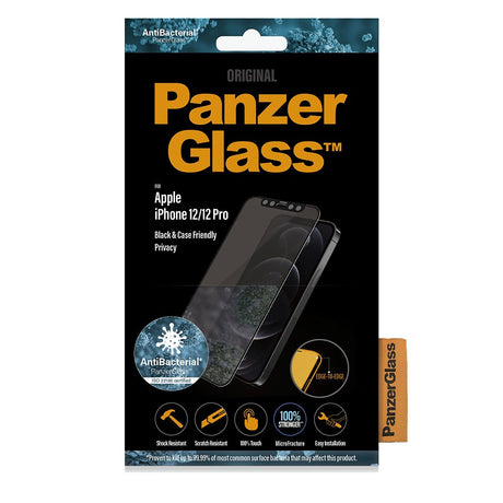 iPhone 12 / 12 Pro PanzerGlass Antibakteriell kant-til-kant skjermbeskyttelse - Anti-Bluelight - Dekselvennlig - Personvern - Black Edge