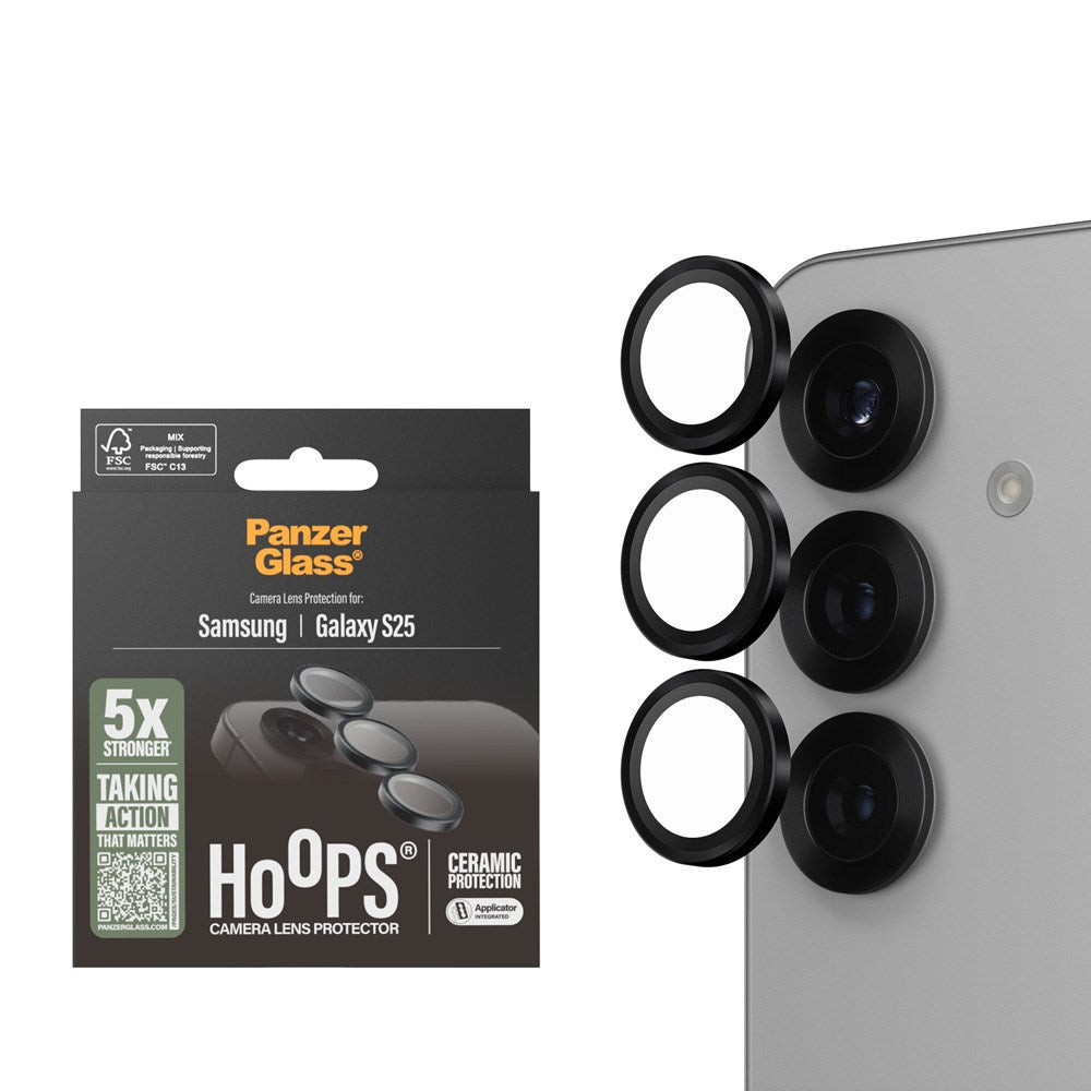Samsung Galaxy S25 PanzerGlass Keramiske bøyler - Kamerabeskyttelse - Gjennomsiktig / Svart