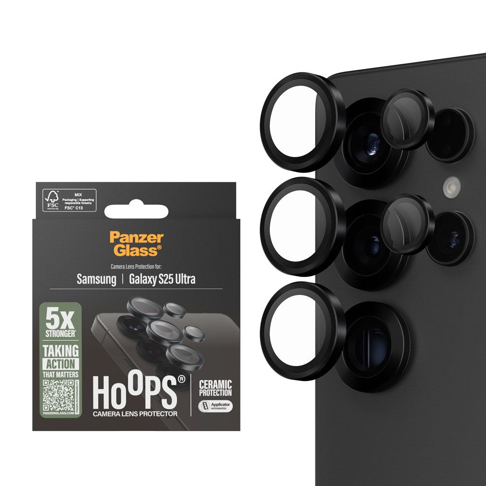 Samsung Galaxy S25 Ultra PanzerGlass Keramiske bøyler - Kamerabeskyttelse - Gjennomsiktig / Svart