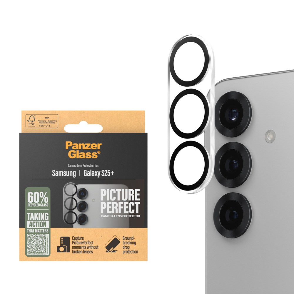 Samsung Galaxy S25+ (Plus) PanzerGlass PicturePerfect - Kamerabeskyttelse - Platinastyrke - Gjennomsiktig / Svart