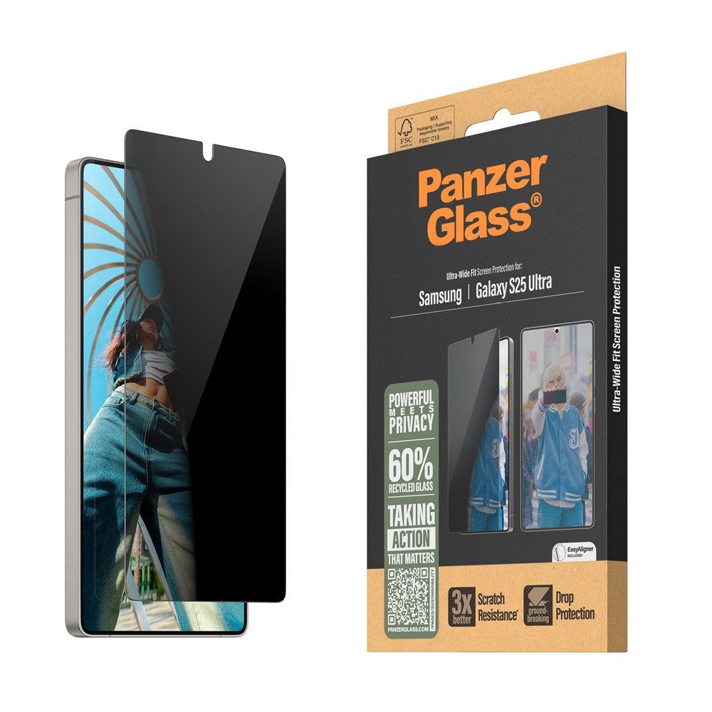 Samsung Galaxy S25 Ultra - PanzerGlass Ultra-Wide Fit skjermbeskytter - Personvernfunksjon - Gjennomsiktig