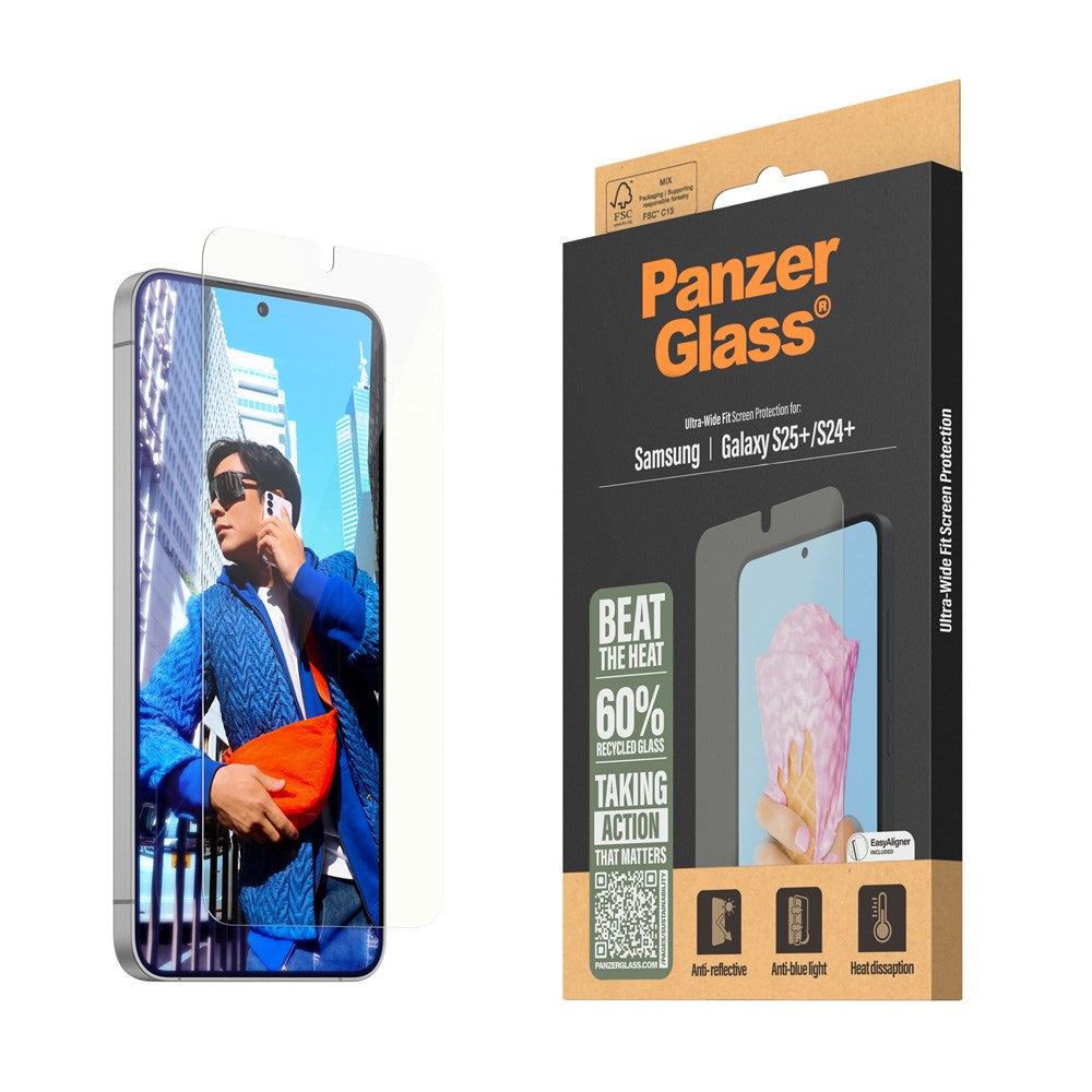 Samsung Galaxy S25+ (Plus) PanzerGlass Alt-i-ett-skjermbeskytter Ultra Wide Fit m. Easy Aligner - Gjennomsiktig