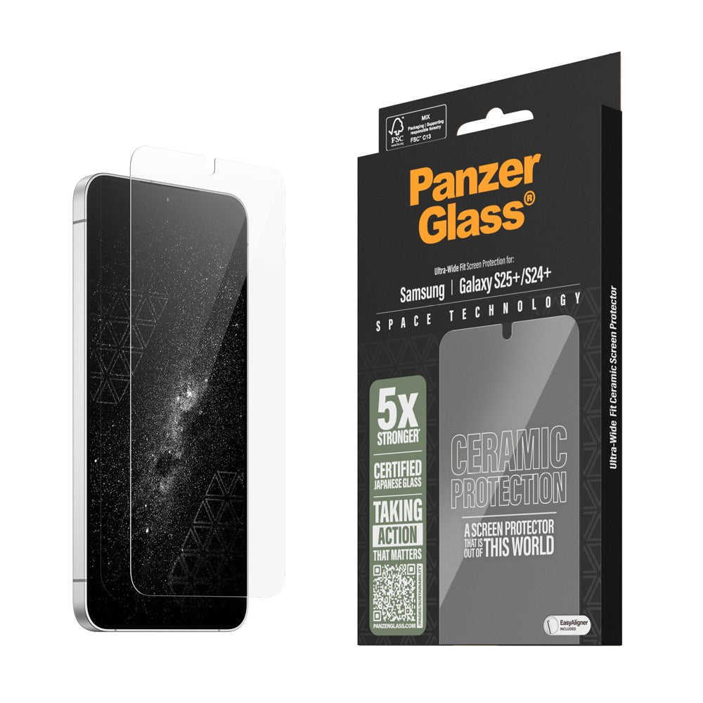 Samsung Galaxy S25+ (Plus) - PanzerGlass Ultra-Wide Fit keramisk skjermbeskytter - Gjennomsiktig