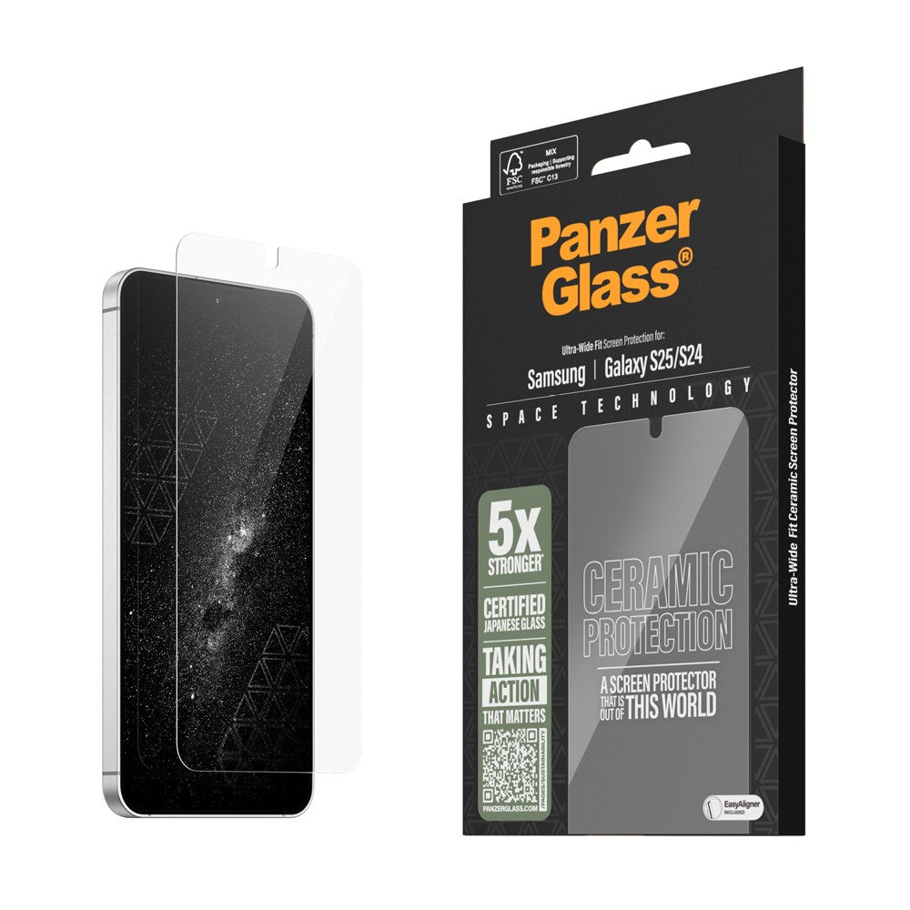 Samsung Galaxy S25 - PanzerGlass Ultra-Wide Fit keramisk skjermbeskytter - Gjennomsiktig
