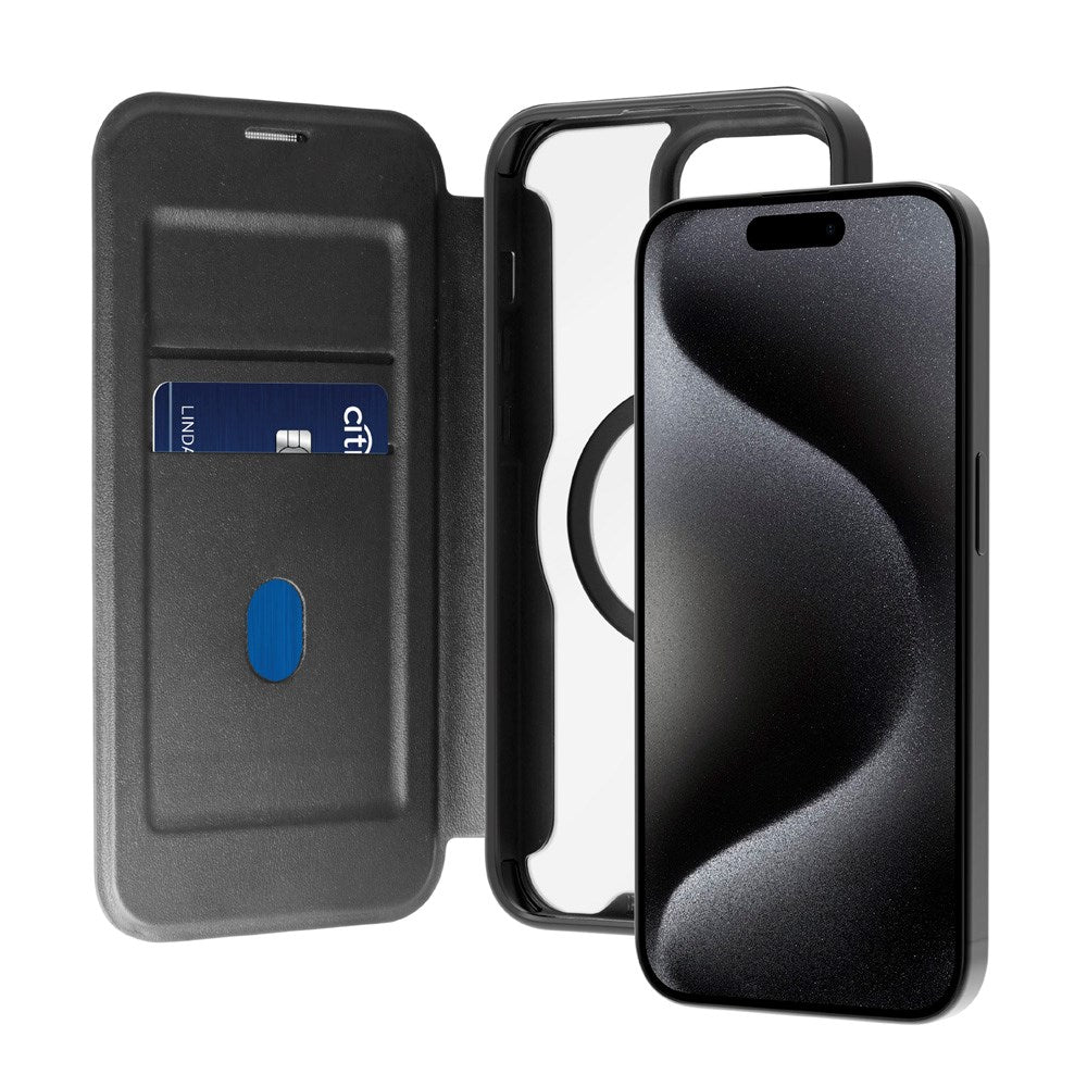 Puro Booklet Magsafe Cover for iPhone 15 Pro - Horisontal Flip + 2 kortlommer - Svart