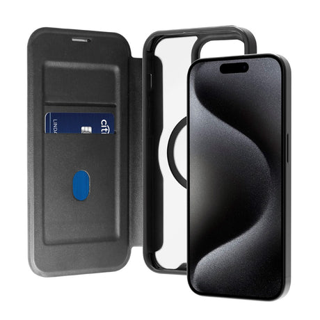 Puro Booklet Magsafe Cover for iPhone 15 Pro - Horisontal Flip + 2 kortlommer - Svart