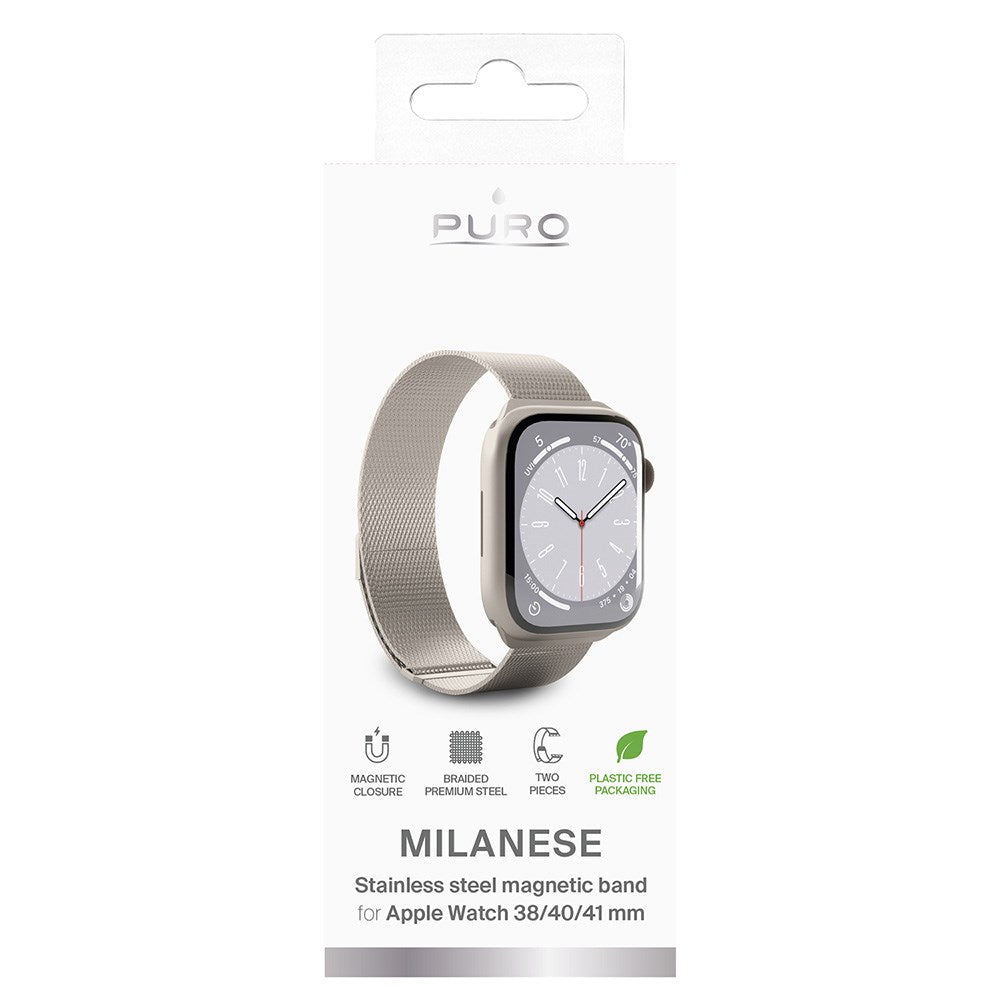 Apple Watch (38/40/SE/41/42 mm) Puro MILANESE klokkerem i rustfritt stål - Champagne