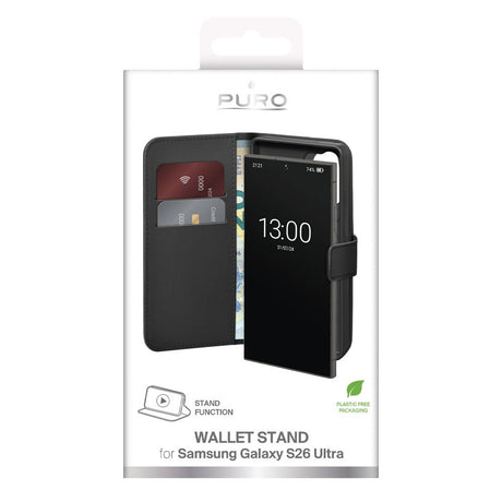 PURO Samsung Galaxy S26 Ultra Eco-Leather Flip Cover m. Pung & Stander - Sort