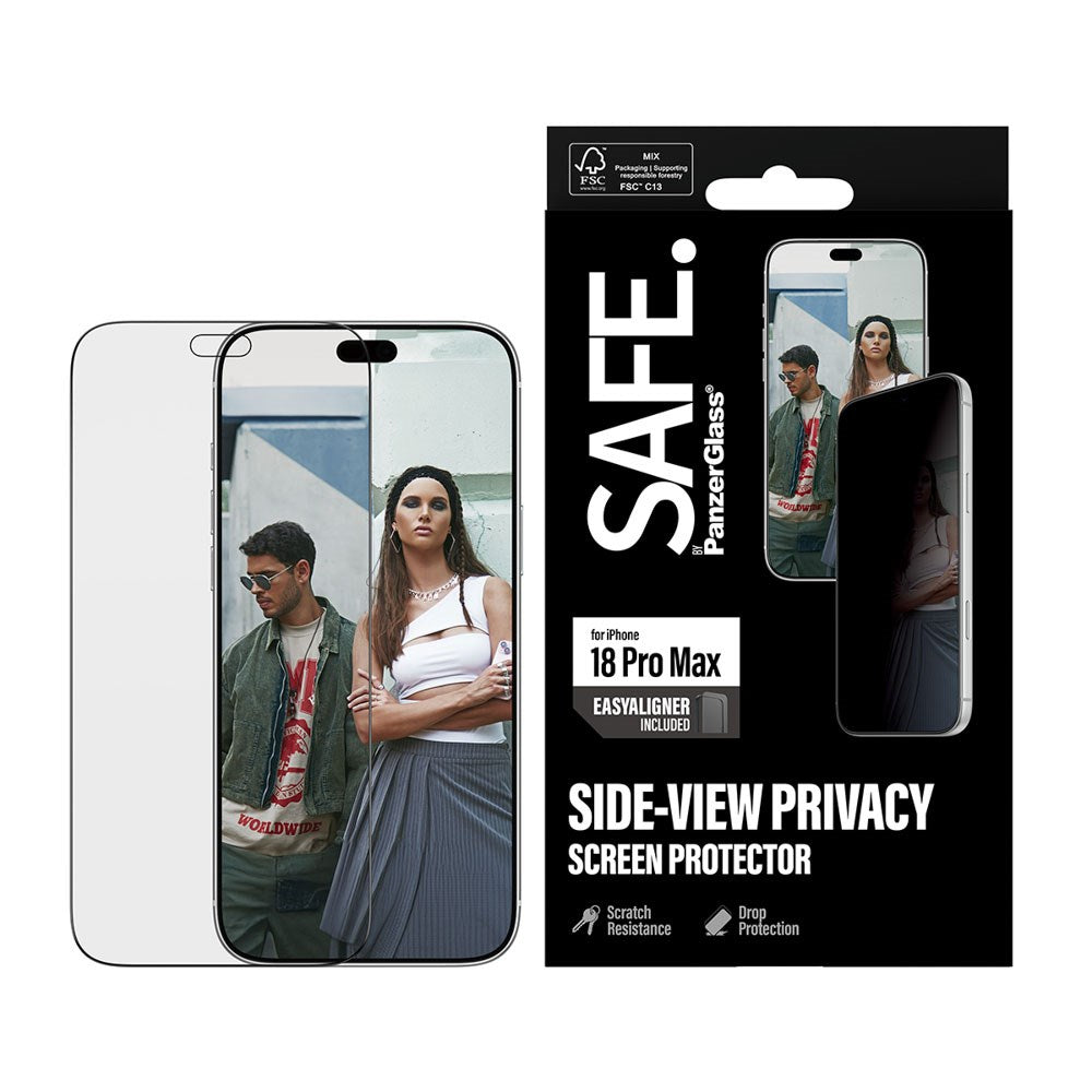 iPhone 18 Pro Max - SAFE by PanzerGlass Ultra-Wide Fit m. EasyAligner - Skærmbeskyttelse - Privacy - Gennemsigtig
