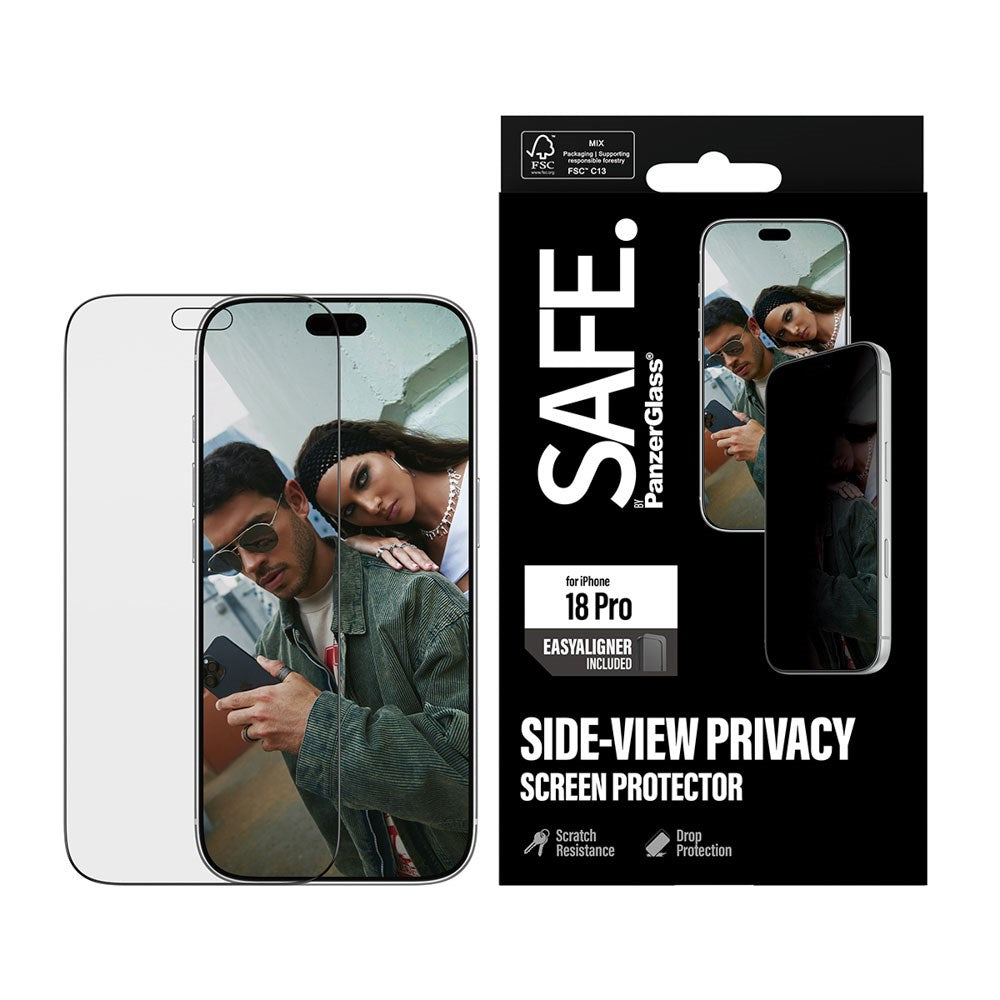 iPhone 18 Pro / 17 Pro - SAFE by PanzerGlass Ultra-Wide Fit m. EasyAligner - Skærmbeskyttelse - Privacy - Gennemsigtig