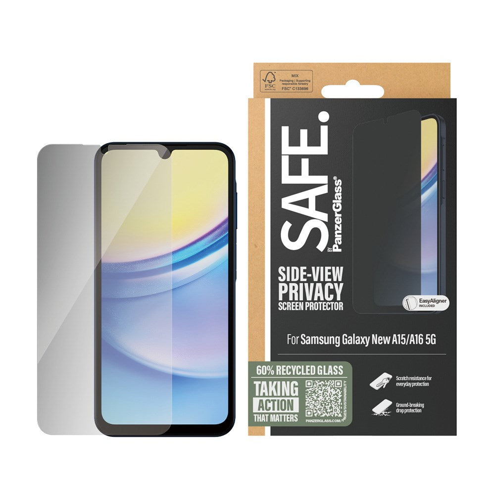 Samsung Galaxy A16 - SAFE by PanzerGlass - Ultra-Wide Fit-skjermbeskytter - Personvernfunksjon - Gjennomsiktig
