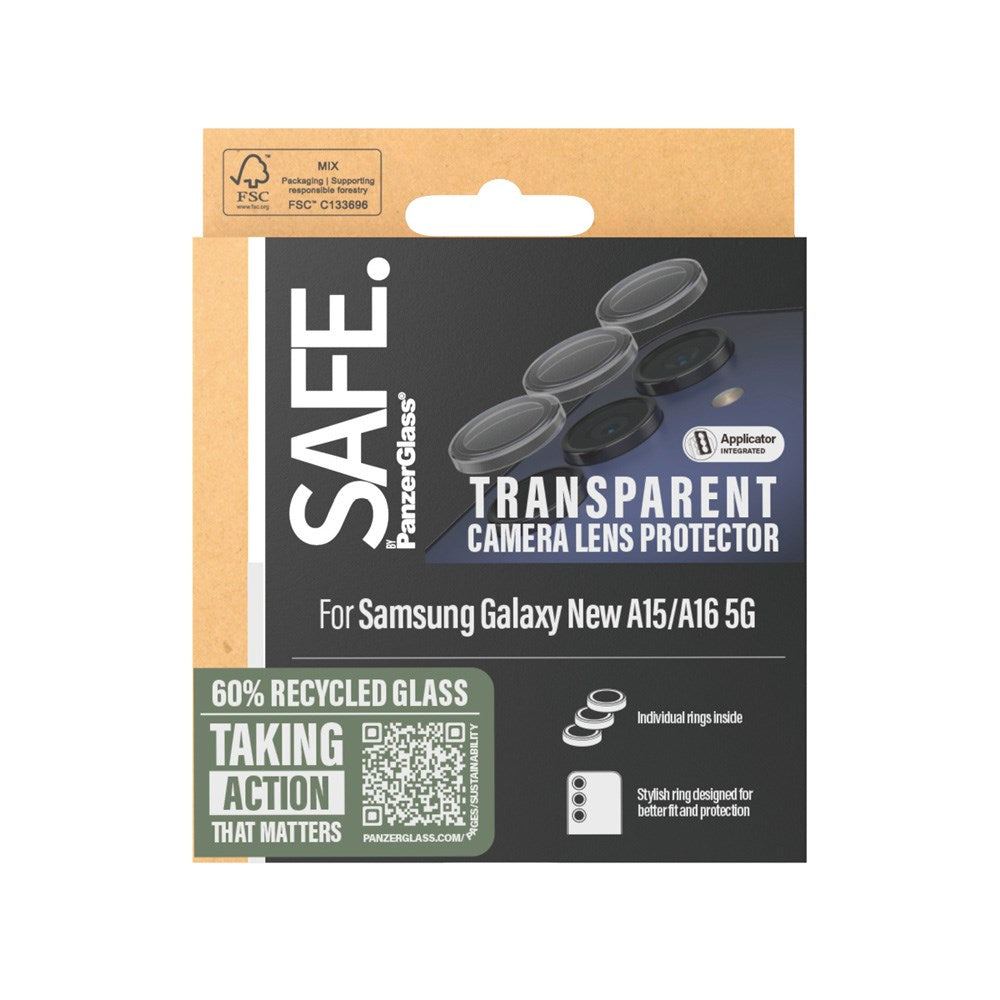 PanzerGlass™ SAFE Lens Protector for Samsung Galaxy A16 – Maksimal kamerabeskyttelse – Sølv/Transparent