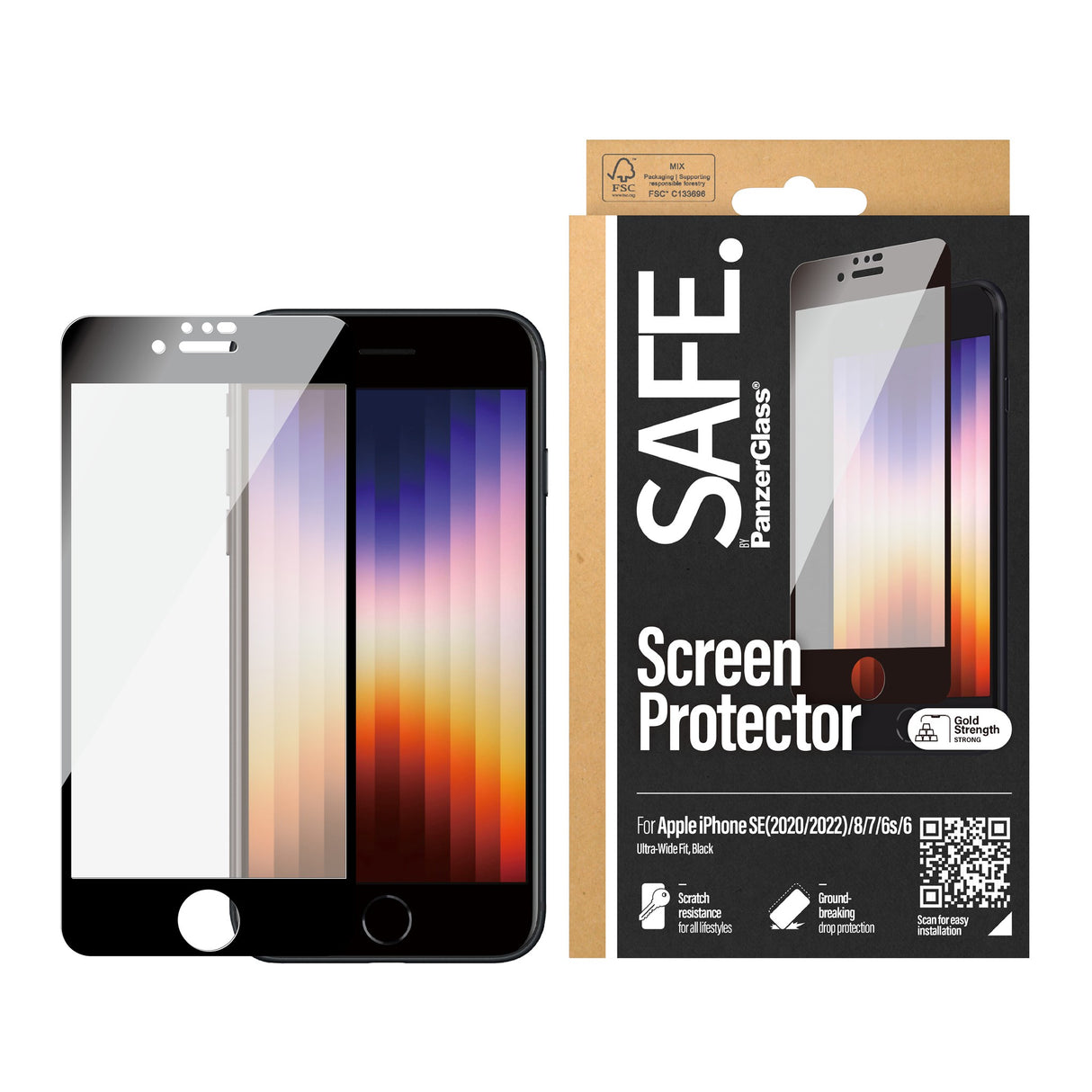 iPhone 8/7/6/6s/SE (2020/2022) - SAFE by PanzerGlass Edge-to-Edge Fit Skjermbeskytter - Gjennomsiktig/Black Edge