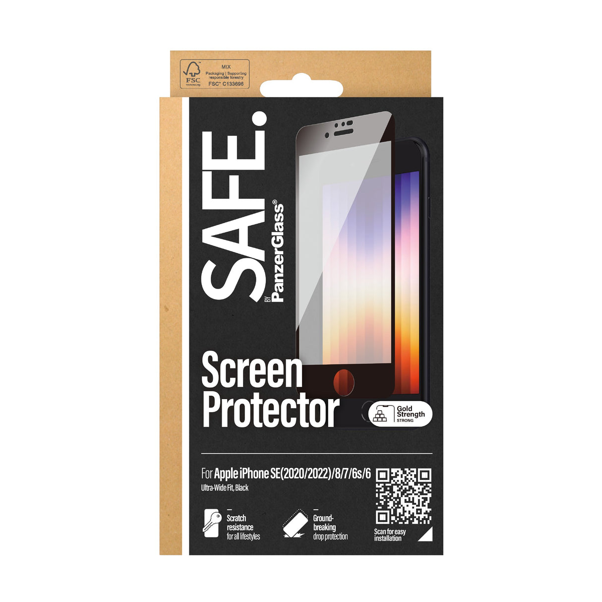 iPhone 8/7/6/6s/SE (2020/2022) - SAFE by PanzerGlass Edge-to-Edge Fit Skjermbeskytter - Gjennomsiktig/Black Edge