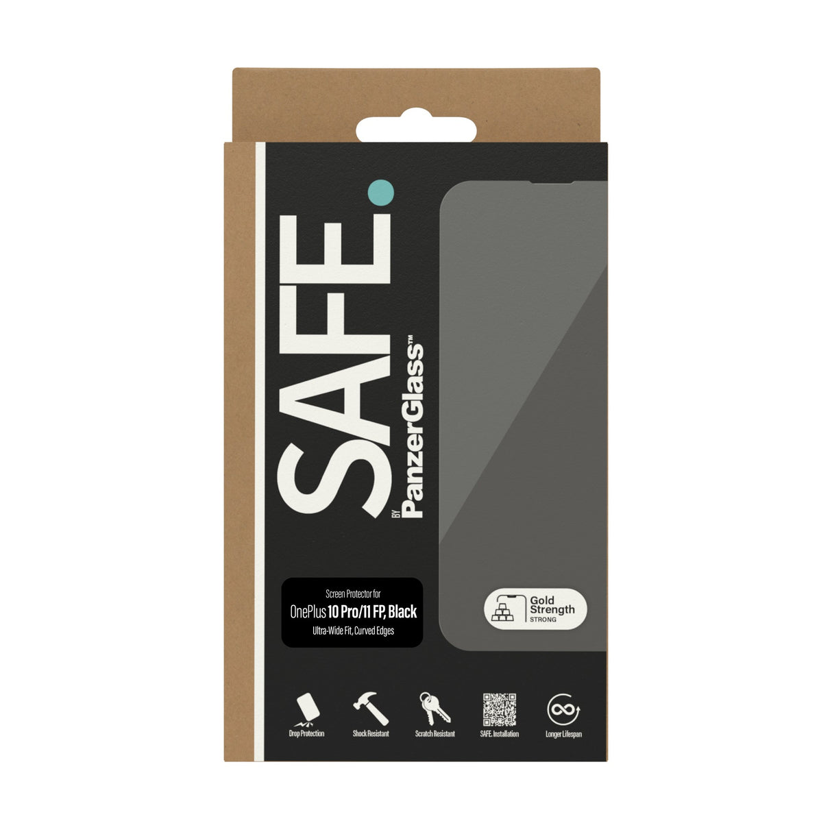OnePlus 10 Pro / 11 Safe By PanzerGlass™ Ultra-Wide Fit skjermbeskytterglass - Veskevennlig - Gullstyrke - Svart kant